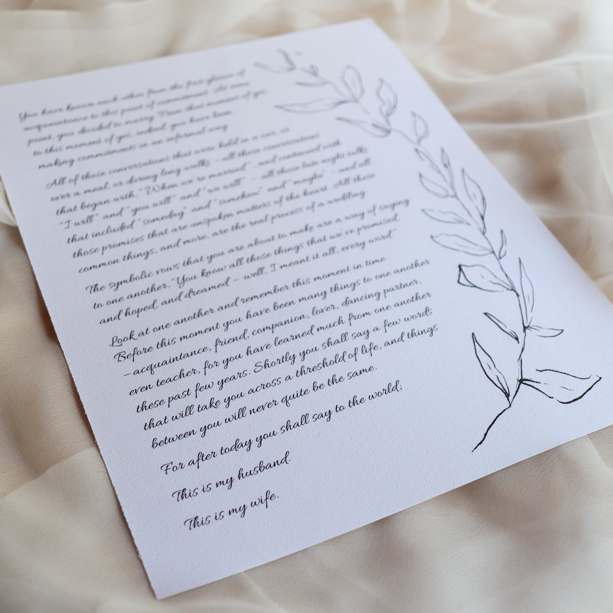 Personalized Wedding Day Love Letter / Wedding Vows / First Dance Song Cotton Anniversary Print - Leaves