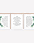 Set of 3 Personalized Wedding Day Love Letter / Wedding Vows / First Dance Song Cotton Anniversary Prints - Eucalyptus