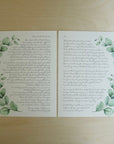 Set of 2 Personalized Wedding Day Love Letter / Wedding Vows / First Dance Song Cotton Anniversary Prints - Eucalyptus
